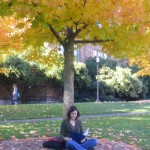 Reading under a fall tree