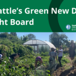 Community members planting in community garden text reads "Join Seattle