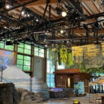 Theatrical LED lighting fixture on the ceiling of Woodland Park Zoo’s Zoomazium in Seattle, Washington.